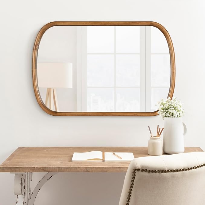 Kate and Laurel Talma Modern Arched Oval Wall Mirror, 24 x 36, Rustic Brown, Transitional Capsule Wall Accent with Solid Poplar Wood Frame for Use as Bathroom Mirror for Over Sink