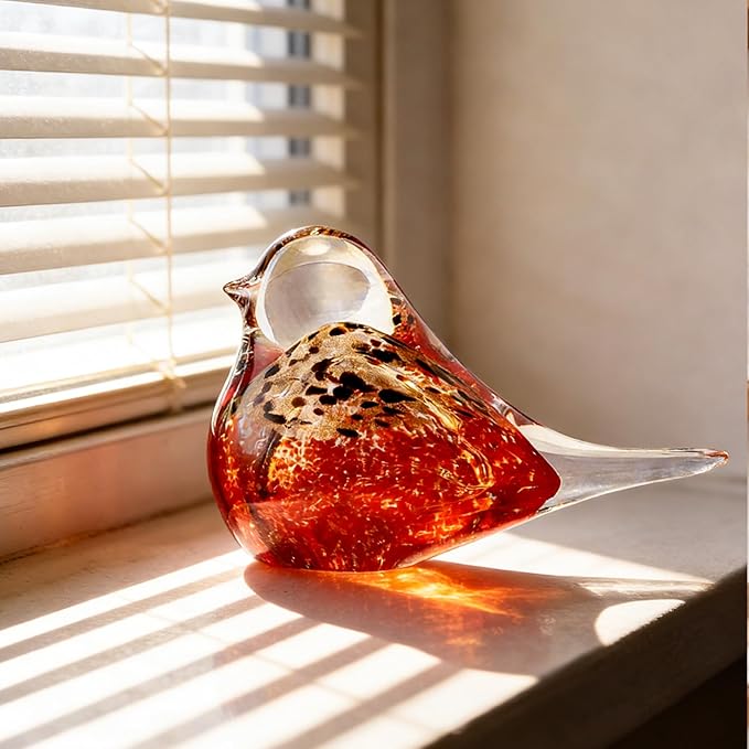 Blown Glass Birds - Glass Art Bird Decor, Hand Blown Glass Animal Figurines Paperweight for Home Shelf Decor
