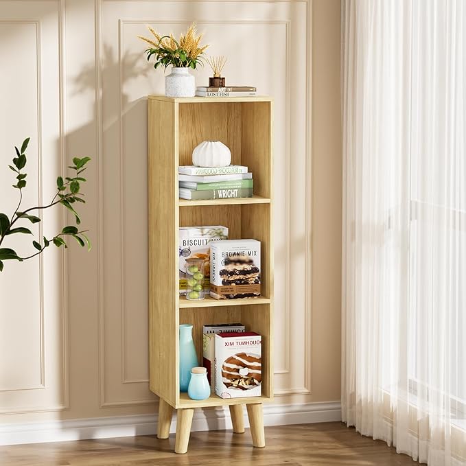 3 Cube Storage Organizer with Legs, 3 Tier Cube Low Bookcase Freestanding Storage Organizer for Home Office, Livng Room,Three-Cubes Open Shelf Short Bookshelf (Natural Oak, 3 Cube)