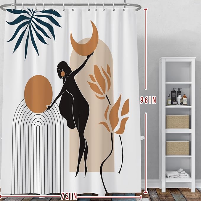 Baocicco Boho Mid Century Shower Curtain Sun and Moon in The Woman's Hands Minimalist Geometric Shower Curtains for Bathroom Bathtubs Waterproof Fabric Shower Curtain with Hooks 72x96 Inches