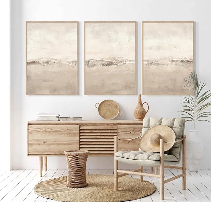 Baccone Beige Abstract Wall Art Set of 3 Neutral Canvas Wall Art Prints Boho Abstract Picture Modern Abstract Art Wall Decor Minimalist Artwork for Living Room Beroom Decor 16x24 Inch UNFRAMED