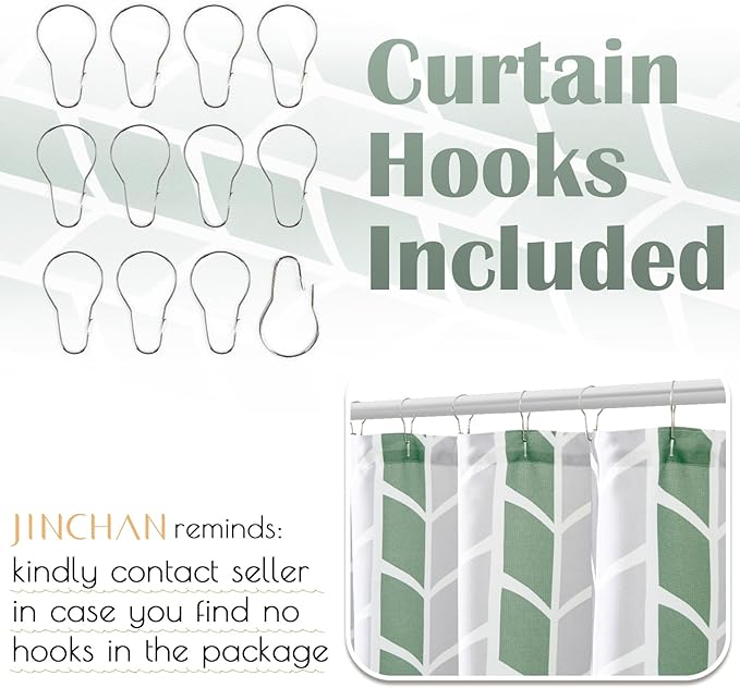 jinchan Green and White Shower Curtain Chevron Arrow Geometric Farmhouse Shower Curtains for Bathroom Waterproof Fabric Shower Curtain Modern Shower Curtain Set with Hooks 70x72 inches