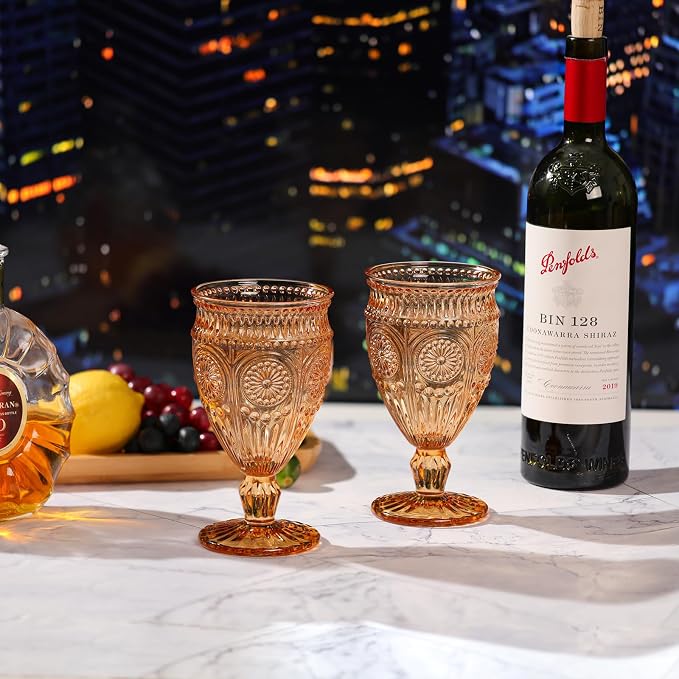Darlion Wine Goblets, Goblet Glasses, Amber Goblets, Wine Glasses Set of 4, Amber Drinking Glasses for Party Home Wedding