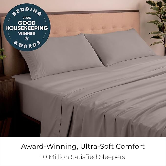 Mellanni California King Sheets Set - 4 PC Iconic Collection Bedding - Hotel Luxury, Extra Soft, Cooling Bed Sheets - Wrinkle, Fade, Stain Resistant (Cal King, Tan)