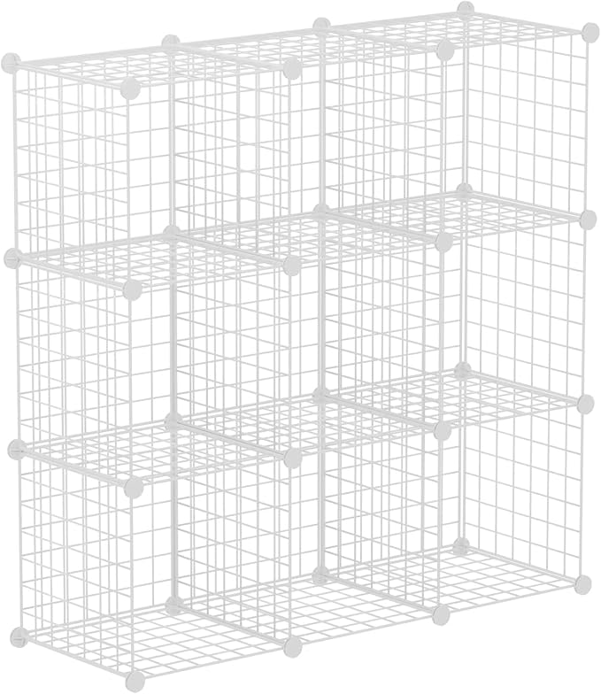HUBSON Wire Cube Storage Organizer, Book/Toy/Craft/Potted Plants and petCloset Organizers and Storage Shelves, 9-Cube Freely Combinable Metal Grids Storage Shelf, White Iron