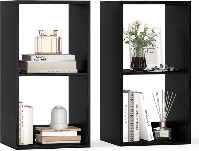 Tangkula 2-Cube Bookcase, 3-Tier Bookshelf with Open Compartments, Freestanding Cube Storage Organizer with Anti-Toppling Kits, Modern Display Shelf for Living Room, Study (2, Black, 2-Cube)