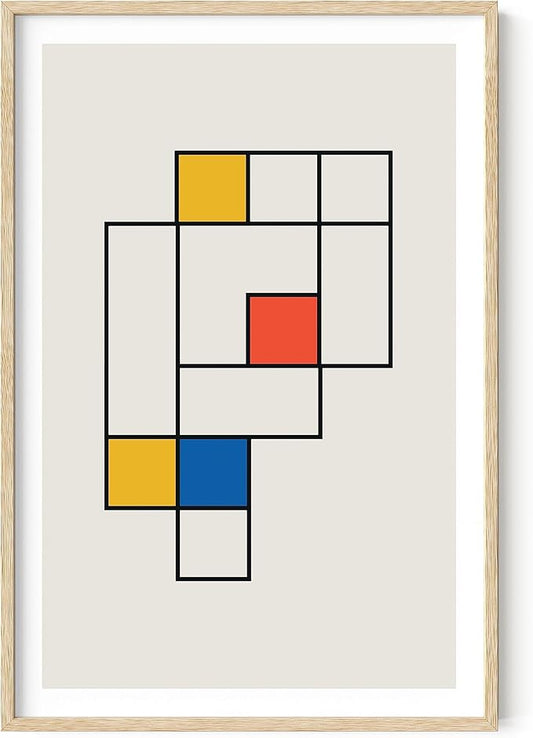 HAUS AND HUES Bauhaus Modern Mid Century Wall Art - Geometric Abstract Art (Beige Frame, 24x36)