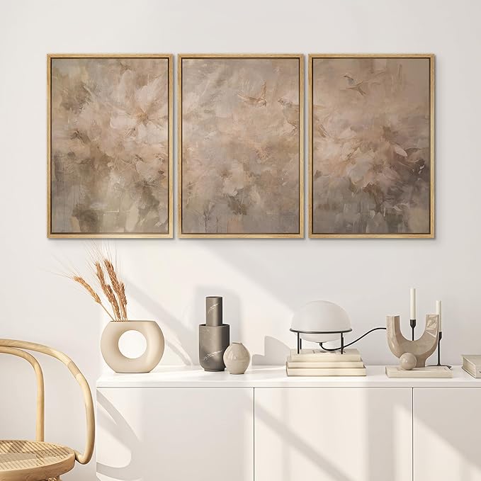 SIGNWIN Framed Canvas Print Wall Art Set Soft Neutral Abstract Floral Illustrations Modern Art Decorative Boho Relax/Zen Nordic for Living Room, Bedroom, Office - 24"x36"x3 Natural