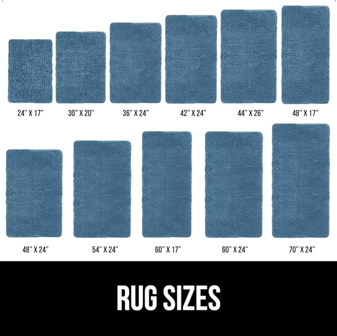 GORILLA GRIP Bath Rug Mat, Thick Soft Absorbent Chenille, Quick Dry Microfiber Mats, Rubber Backing Washable Shower Floor Rugs, US Designed Bathroom Bathmat Home Decor Accessories, 24x17, Blue