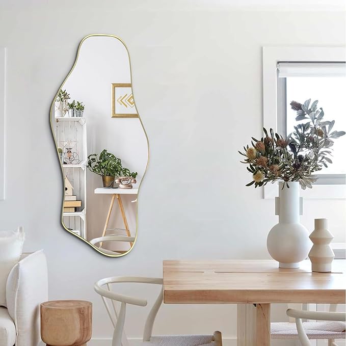 Irregular Mirror, Asymmetrical Frameless Mirrors, 40"x17.7" Gold Abstract Wall Mirror Decorative, Modern Cloud Shaped Mirrors for Living Room Bathroom Bedroom Hallway Entryway Fireplace