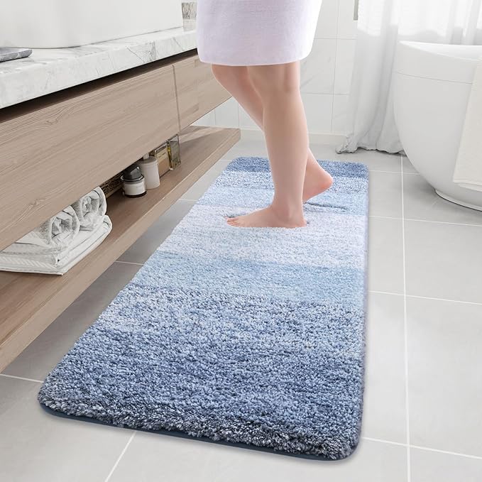 Arotive Microfiber Bathroom Rugs, Shaggy Soft and Absorbent Bath Rug, Non-Slip, Thick Plush Machine Washable Dry Bath Mats for Bathroom, Tub and Shower, 59x20, Light Blue, Rectangular
