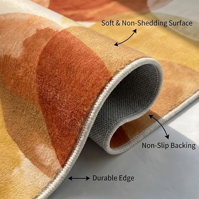 GraceSway 8x10 Area Rug, Modern Abstract Watercolor Rug in Rust Orange and Mustard Yellow, Faux Cashmere Ultra Soft Short Pile, Machine Washable, Non-Slip, for Living Room, Bedroom