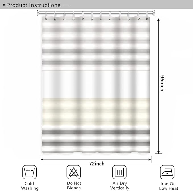 Abstract Stripes Shower Curtain for Bathroom Brown and Yellow Lines Geometric Pattern Bath Curtain Waterproof Polyester Fabric Shower Curtains with Hooks Modern Home Decorative, 72x96 Inch