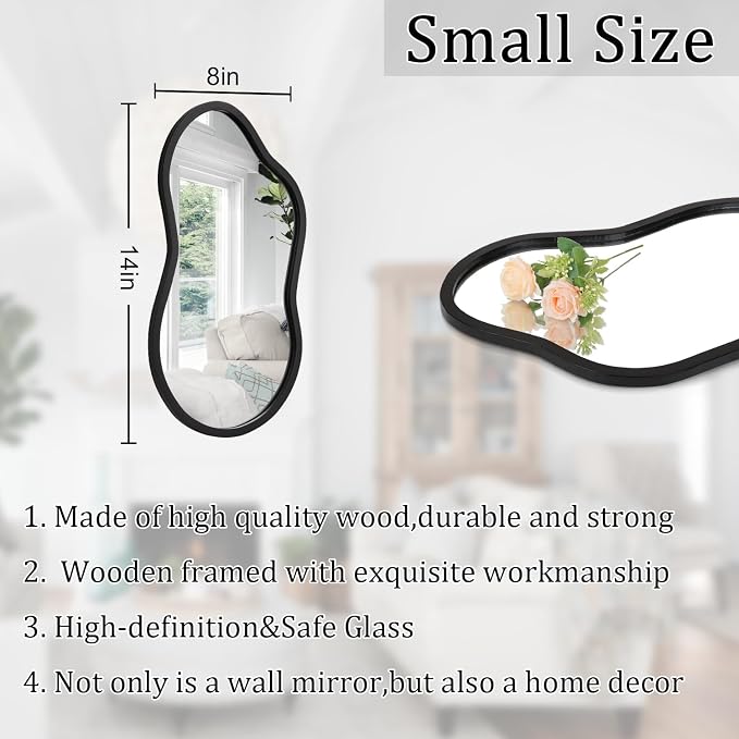 AAZZKANG Irregular Wall Mirror with Wood Framed Small Asymmetrical Black Hanging Mirrors for Bedroom Living Room Bathroom Entryway Dressing Room Decorative