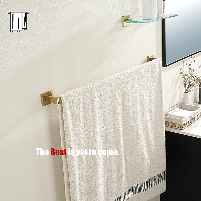 JQK Gold Towel Bar, Rounded Edges 32.36 Inch Towel Rack, 304 Stainless Steel Bathroom Wall Mount, Useable Length 30 Inch, TB250L30-BG