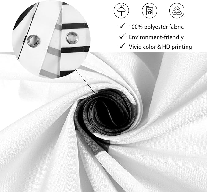 White and Black Shower Curtain, Boho Minimalist Mid Century Modern Arch Geometric Machine Washable Waterproof Fabric for Bathroom Bathtub Decor with Hooks 60Wx72H