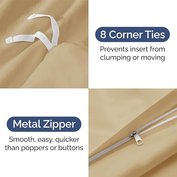 Duvet Cover Queen Size - Extra Soft Queen Size Duvet Cover - Lightweight, Breathable & Cozy - Easy Care & Fade Free with Zipper Closures & Ties - 90" x 90" Inches - (Beige) Comforter Not Included
