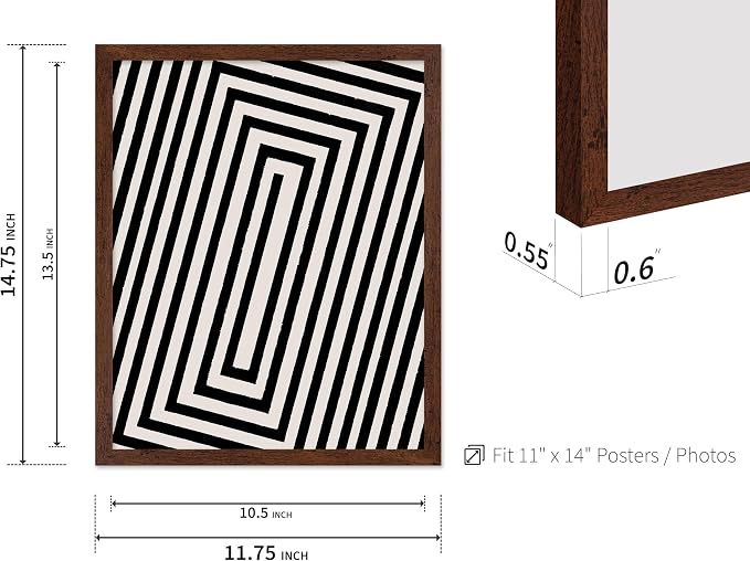 Poster Master Rectangle Tunnel Poster - Angular Swirl Print - Geometric Design - Abstract Design - Japanese Ink Art - Mid Century Modern Illustration - Living Room Decor - 11x14 Brown Framed