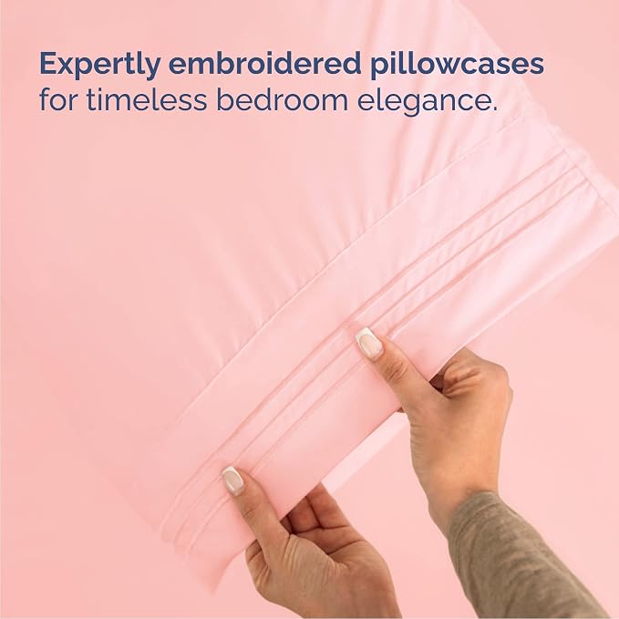 Cal King Size 4 Piece Sheet Set - Comfy Breathable & Cooling Sheets - Hotel Luxury Bed Sheets for Women & Men - Deep Pockets, Easy-Fit, Soft & Wrinkle Free Sheets - Baby Pink Oeko-Tex Bed Sheet Set