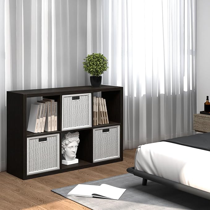 Endearing Limons【2026 Wooden Thick Border 6 Cube Shelf Storage Organizer with Anti-Tipping Kits + Reversible Open Back Bookcase (11x 11 Unit Cell Chocolate)