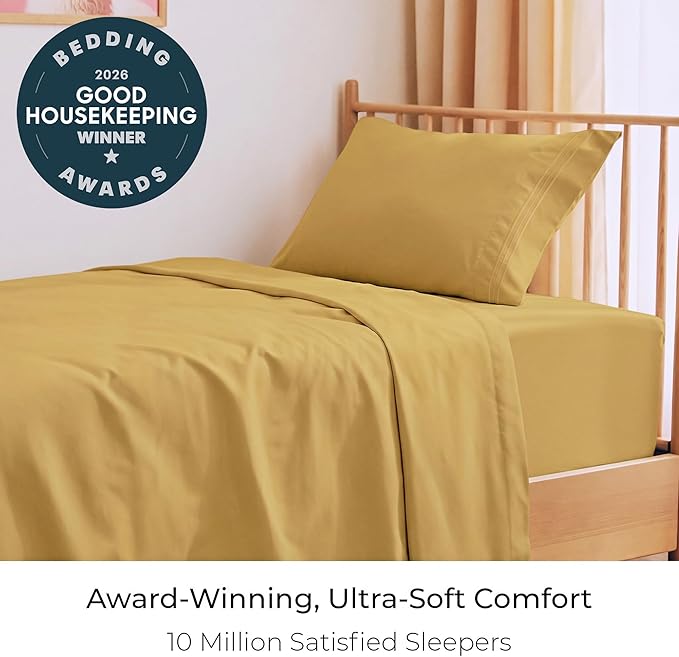 Mellanni Twin Sheets Set - 3 PC Iconic Collection Bedding - Hotel Luxury, Extra Soft, Cooling Bed Sheets - Wrinkle, Fade, Stain Resistant (Twin, Yellow)