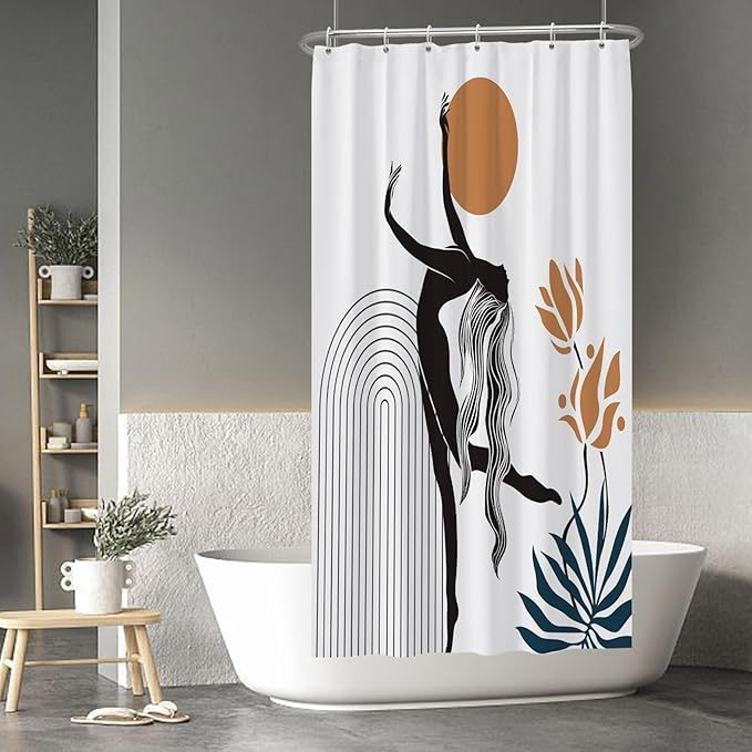 Baocicco Boho Shower Curtain Sun in The Woman's Hands Modern Geometric Watercolor Plants Shower Curtains Decorative for Bathroom Waterproof Fabric Shower Curtain with Hooks 36x72 Inches