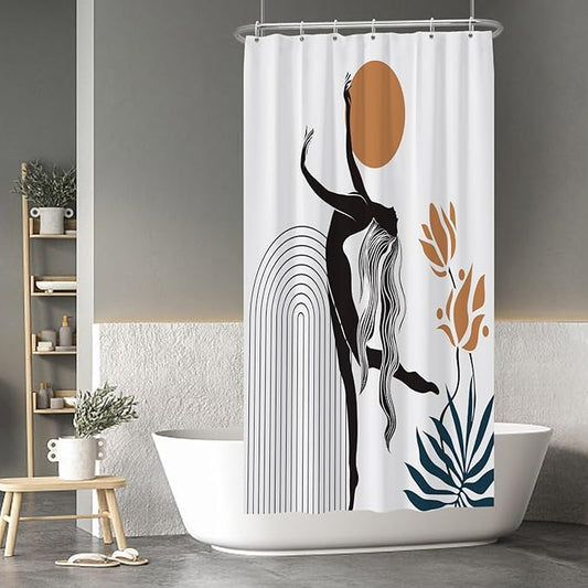 Baocicco Boho Shower Curtain Sun in The Woman's Hands Modern Geometric Watercolor Plants Shower Curtains Decorative for Bathroom Waterproof Fabric Shower Curtain with Hooks 36x72 Inches
