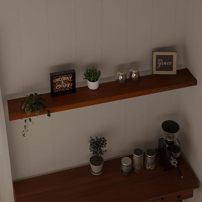 IEO Long Wooden Floating Shelves for Room Wall, Natural Wood Floating Shelves Wall Mounted Kitchen Shelf for Living Room, Bedroom, Kitchen,Bathroom, Storage (Honey Oak, 60in 1tier)