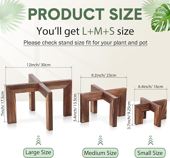 Pinkunn 3 Pcs Wood Plant Stand Indoor Plant Stand for 3-12 Inch Pots Mid-century Modern Plants Stool Plants Pot Holder Home Decor for Balcony Living Room Office Courtyard Detachable(Classic Style)
