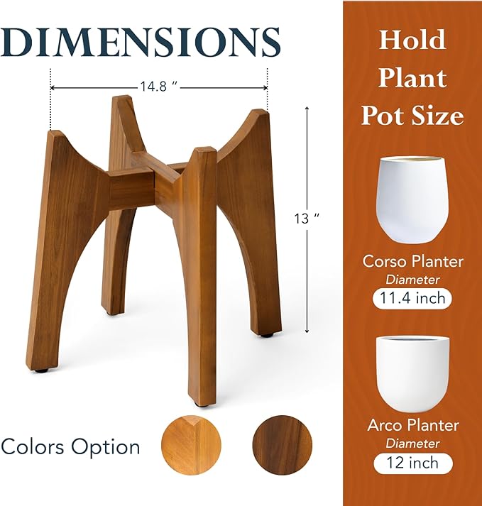 KUTE NEST 13" H x 14.8" W Acacia Solid Wood Plant Stand, Mid Century Plant Holder for Outdoor & Indoor Use, Ideal for Corso & Arco Planter, Walnut Finish for Modern Home (Walnut, High - Small)