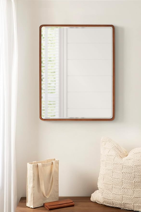 Kate and Laurel McLean Modern Wood Framed Rounded Rectangle Wall Mirror, 24 x 30, Walnut Brown, Decorative Round Rectangular Mirror for Contemporary Wall Decor