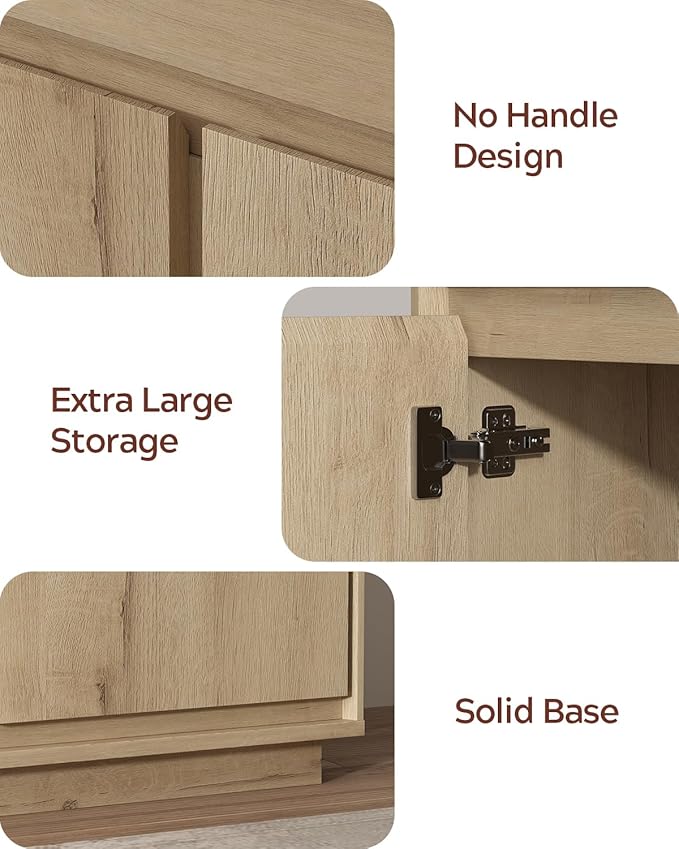 2pcs Sideboard Cabinet Buffet Cabinet with Storage with Adjustable Shelves and Handle-Free Design Suitable for Kitchens,Hallway,and Living Rooms Light Oak