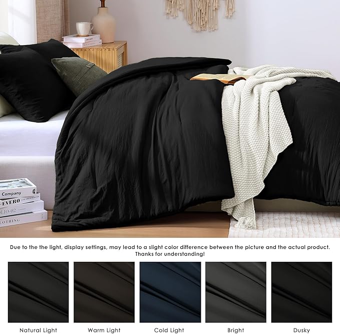 WRENSONGE Comforter Full Size, 3 Piece Black Soft Full Comforter Sets- Warm Bedding Set Full Suitable for All Seasons