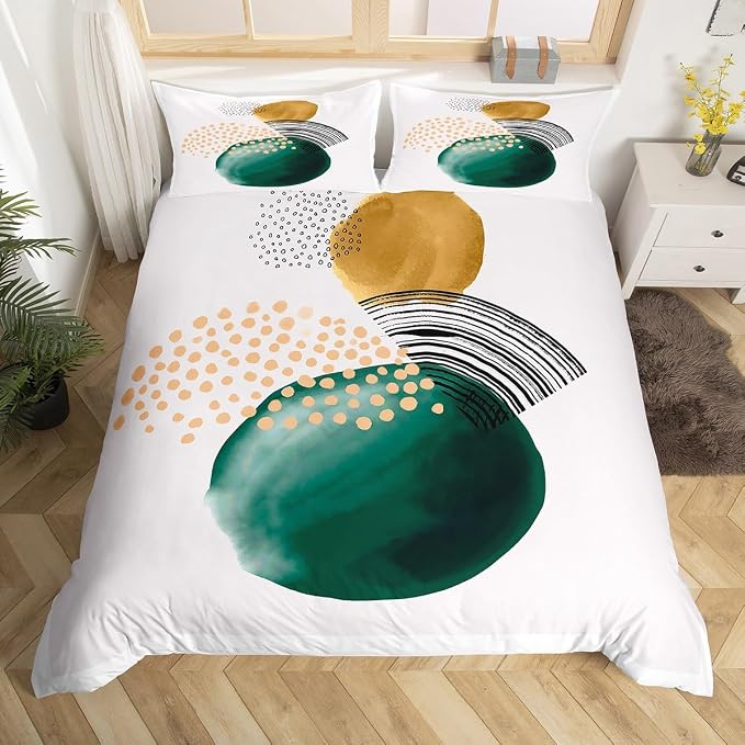 Erosebridal Abstract Artwork Comforter Cover Geometric Circle Bed Set, Aesthetic Minimalist Duvet Cover Twin Size Blackish Green Turqoise Bedding Sets, Beige White Bedspread Cover Cozy Soft 2pcs