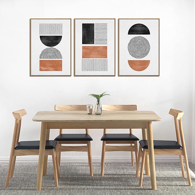 Framed Wall Art Canvas Set Mid Century Boho Pictures Modern Geometric Wall Decor Minimalist Black Brown Bohemian Abstract Painting Artwork for Living Room Bedroom Office 20"x28"x3 Natural
