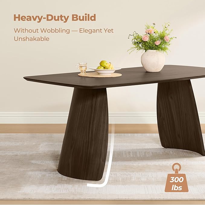 CHITA 71" Modern Dining Table for 6, Rectangle Wood Kitchen & Dining Room Table, Solid Rubberwood Frame, Bentwood Legs, Walnut Venner