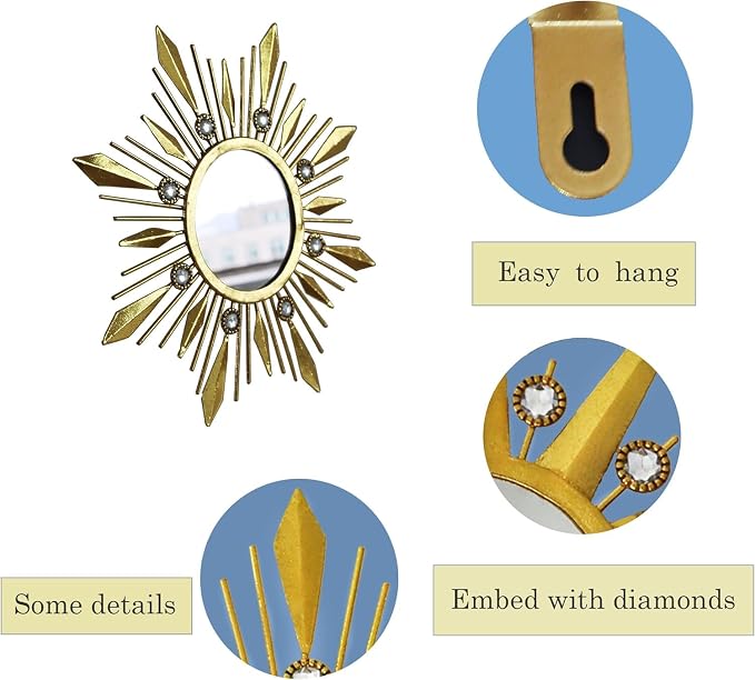 Champagne Gold Round Mirrors for Wall Art Pack of 3, Decorative Mirror Wall Valentine Decor& Vintage Room Decor, Sunburst Circle Mirrors Modern Valentine Gifts for Women & Moms