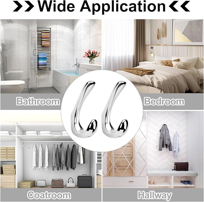 4 Pack Towel Hooks for Bathrooms Wall Mounted, Polished Chrome Bathroom Hooks for Towels, Robe & Towel Hook for Wall, Modern Bath Towel Hook
