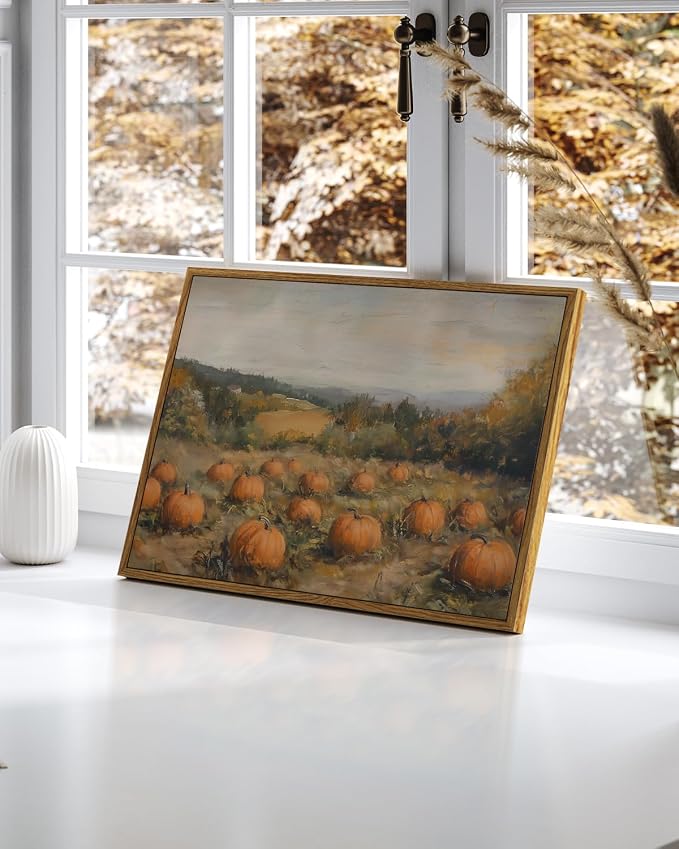 InSimSea Thanksgiving Autumn Fall Pumpkins Wall Art,ChristianFramed Canvas Print, Vintage Aesthetic Farmhouse, Living Room Bedroom Kitchen Farmhouse Landscape Art 12x16in