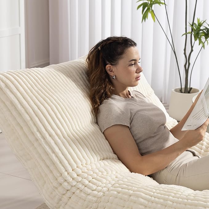 Living Room Chairs Comfy Accent Reading Chair Giant Bean Bag Cloud Chair with Frame for Adults Oversized Beanbag Lounge Sofa for Bedroom (White)