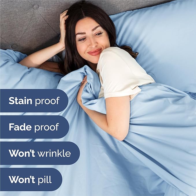 Split King Size 5 Piece Sheet Set - Comfy Breathable & Cooling Sheets - Hotel Luxury Bed Sheets for Women & Men - Deep Pockets, Easy-Fit, Soft & Wrinkle Free Sheets - Light Blue Oeko-Tex Bed Sheet Set