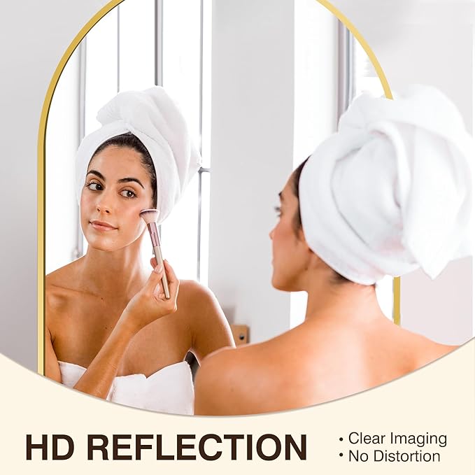FICTOR Bathroom Mirror for Wall, Arched Vanity Bathroom Mirror for Over Sink, Metal Framed with HD Shatter-Proof Glass for Entryway, Living Room,Bedroom(30” x 40”, Gold)