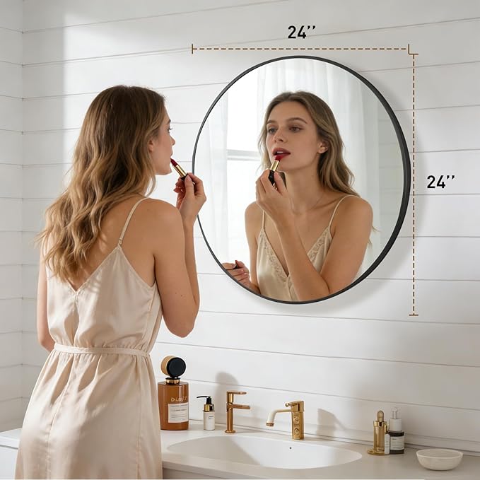 NEWBULIG Wall Mirror, Bathroom Mirror for Over Sink, Matte Metal Framed Vanity Mirror, Wall Decor for Bedroom, Tempered Glass