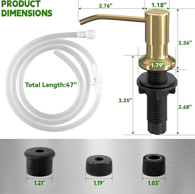 Kitchen Sink Soap Dispenser, Built in SoapDispenser, 47" Extension Tube kit, Counter Lotion Dispenser Pump, No Need More Refills (Gold)