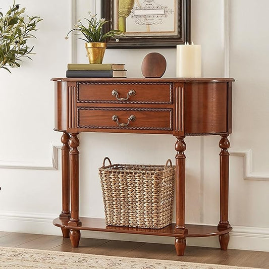 Console Table with Drawer Retro Entryway Table with Retro Handle and Open Storage Shelf Narrow Long Behind Couch Sofa Tables Space-Saving for Hallway Living Room(Walnut,31.5x11.81x35.43in)