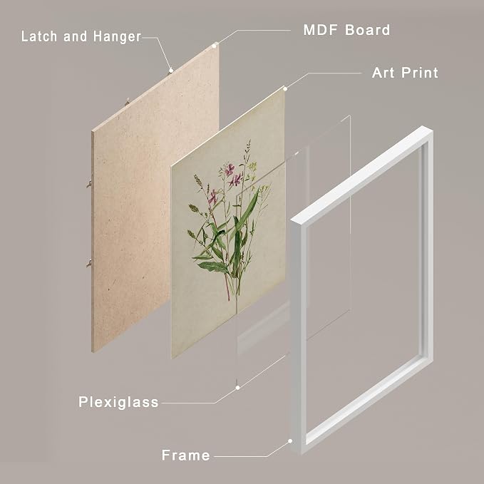 SIGNWIN Framed Watercolor Floral Botanical Wall Art, Set of 4 Vintage Wall Decor Prints, Minimalist Wall Décor for Living Room, Bedroom - 12"x16" White