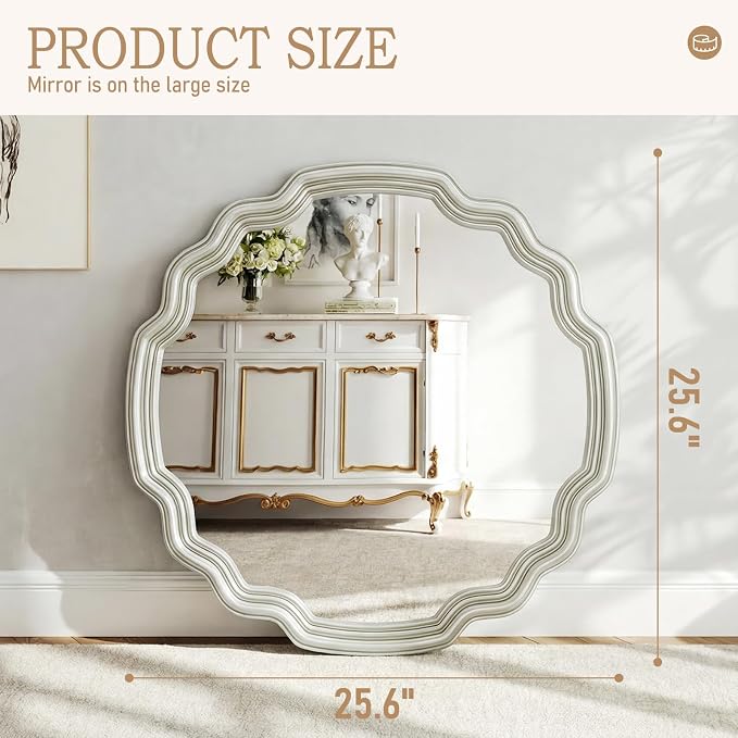Sliver Scalloped Mirrors Round Mirrors for Wall Decor Wavy Mirror 25.6 Inch for Living Room Bedroom Hallway Dining Room