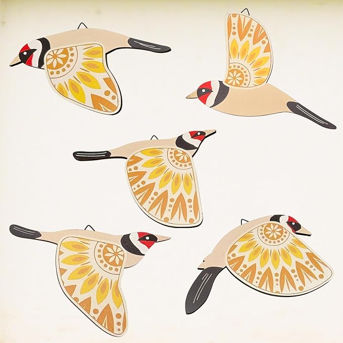 EMINGSKY 5 Pcs Wooden Bird Wall Art Wood Flying Birds Wall Decor Boho Rustic Folk Art Home Decor for Gift Living Room Bedroom Kitchen Office (Yellow)