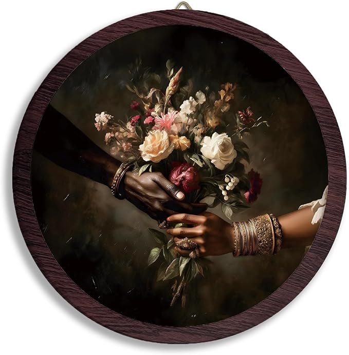 TFKFJLF Vintage Floral Framed Wall Art Decor, Bouquet Round Wall Hanging Decor, Cottagecore Farmhouse Decoration, Retro Flower Wooden Prints Wall Art for Bedroom Kitchen Living Room, 10x10 Inch