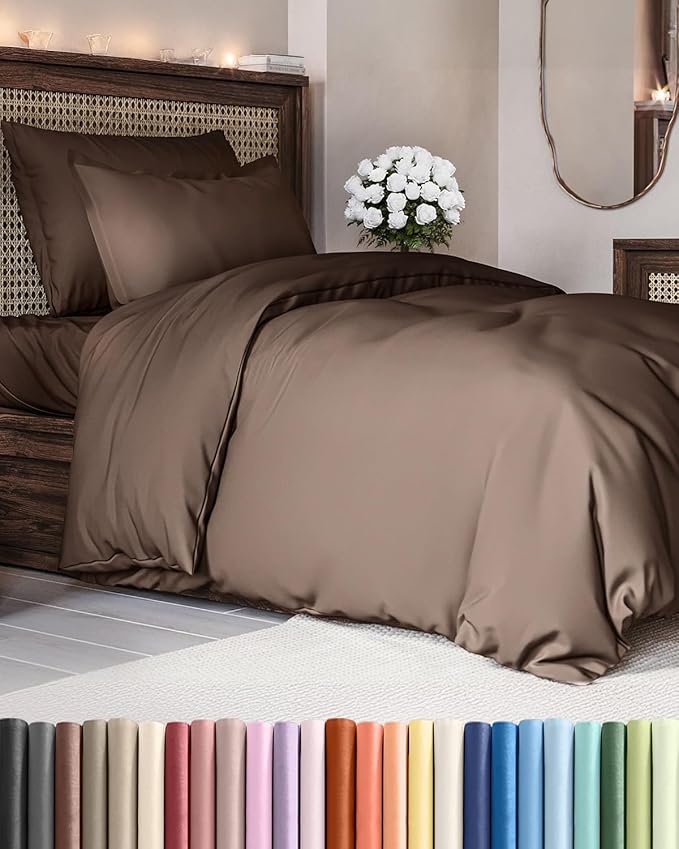 Duvet Cover Twin/Twin XL Size - Extra Soft Twin/Twin XL Size Duvet Cover - Lightweight & Breathable & Fade Free with Zipper Closures and Ties - 68" x 90" Inches - (Brown) Comforter Not Included